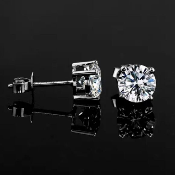 Certified 2ct t.w. Diamond Moissanite Excellent Round Cut Stud Earrings - Picture 2 of 9